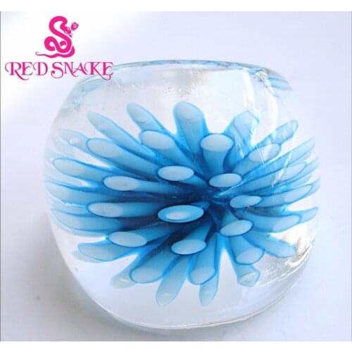 RED SNAKE Fashion Ring Handmade Lake blue with flower Translucent Murano Glass Rings