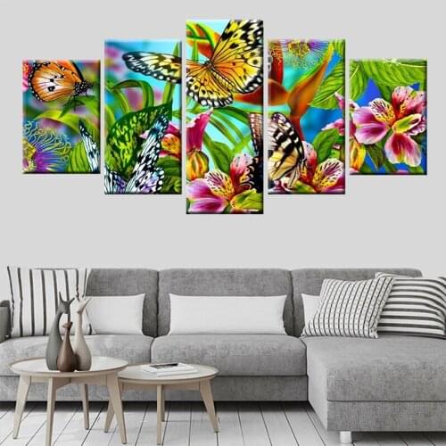 Colorful flowers and butterflies diamond painting 5D cross stitch kits Full Round square Drill 5D Diy Diamond embroideryZP-2072