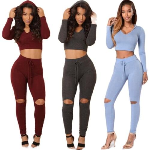 Multi Color Spot New Style European and American Digging Run Down Wind Hooded Short Jacket with High Waist Trousers Casual Two P