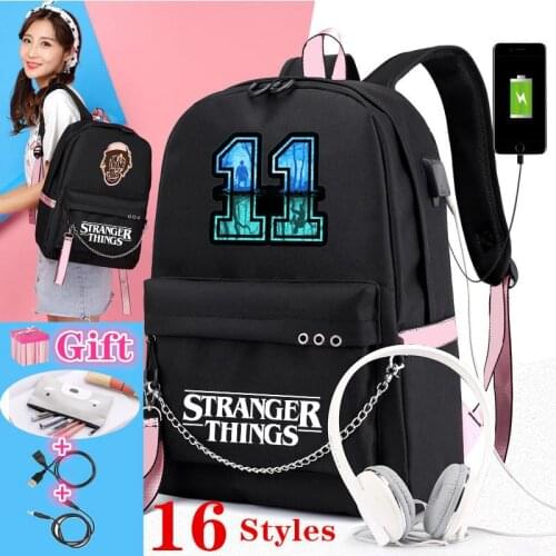 Stranger Things Canvas Backpack School Bags for Girls College Students Laptop Backpack Leisure Chain Travel Rucksack