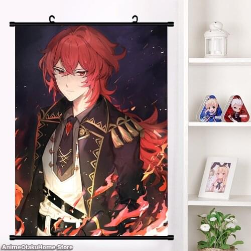 NEW Game Genshin Impact Diluc Cosplay Poster Wall Scroll Painting Mural Fashion Anime HD Print Home Decor Collection Art Gift