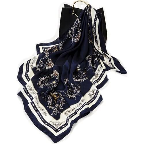 New Fashion Silk Color Floral Square Scarf 90*90cm Women Neck Hair Tie Band Bag Warp Soft Neckerchief Hijab Headscarf Foulard