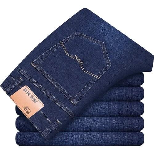 2020 Autumn Stretch High Quality Cotton Loose Fit Denim Pants Black Blue Jeans For Men Casual Baggy Trouser Business Jeans