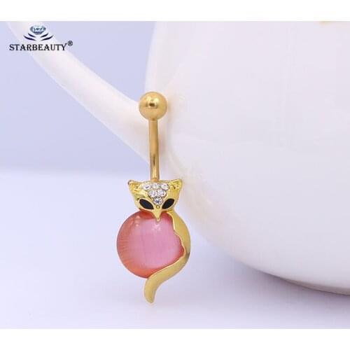 2017 New Cute Girl Sexy Navel Piercing Fox Piercing Navel Fashion Crystal Animal Belly Button Rings Surgical Steel Body Jewelry