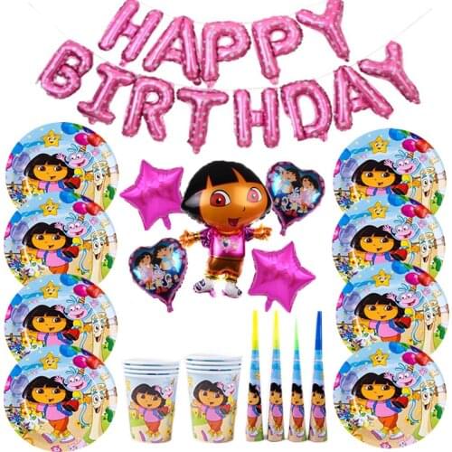 Dora The Explorer Birthday Party Supplies Dora Party Decorations Disposable Tableware Set Kids Birthday Party Baby Shower Decor
