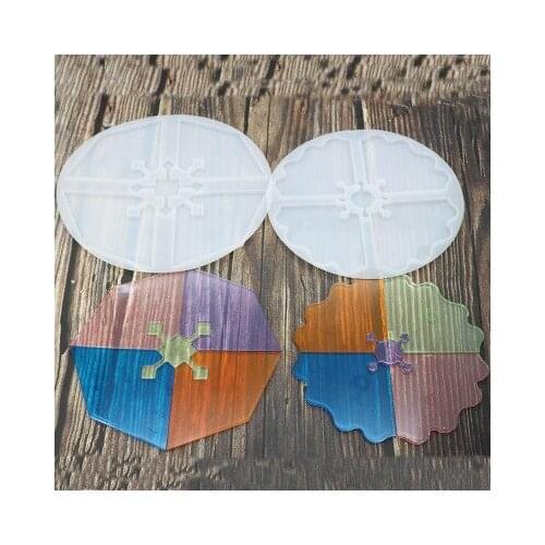 PRZY Silicone Resin Mold Craft Irregular Wave Round Splice Coaster Cup Tray Transparent Epoxy Resin Moulds Eco-friendly