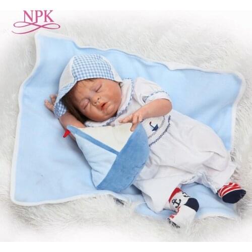 NPK lifelike real touch baby dolls full vinyl doll cute Navy suit sleeping boy for children Birthday Gift