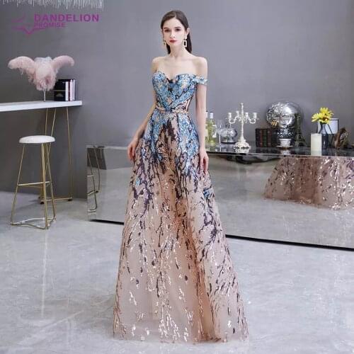 Sexy Evening Dresses for Women 2020 Colorful Sequin Off Shoulder Sweetheart A Line Formal Dress Long Prom Gowns