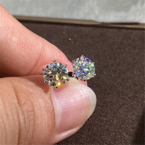 6 Prong Round Stone Earrings White Crystal Zircon Earrings Vintage Fashion Silver Color Stud Earrings For Women Wedding Jewelry