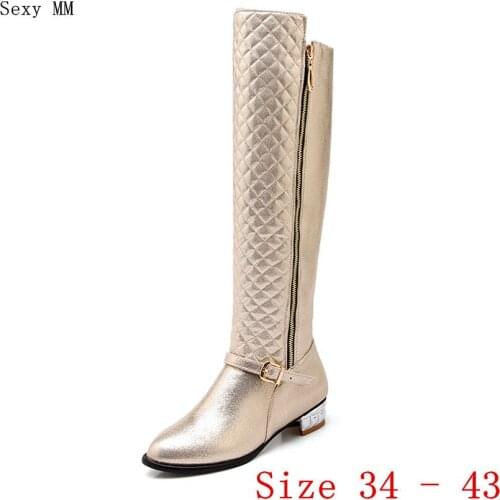 Spring Autumn Women Knee Low High High Heel Boots Low High Heels Woman Thigh High Long Boots Botas Plus Size 34 - 40 41 42 43 45