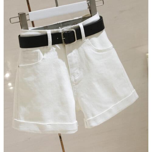 2021 Women Spring Summer Vintage A-line Shorts Female Slim Sashes Wide Leg Hole Denim Shorts Lady Casual Loose Solid Shorts H664