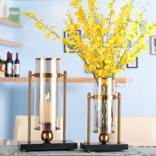 Glass Gold Candle Holders Wedding Decorations Living Room Dining Table Nordic Candlestick Metal Flower Vase Crystals Home Decor