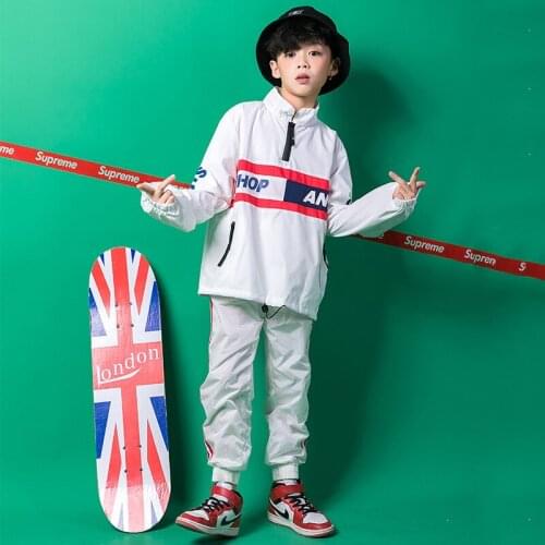 Loose Street Dance Clothing Clothes for Hip Hop Kids Girls Boys White Sweatshirt Pant Children Hiphop Jazz Costumes Stage Outfit