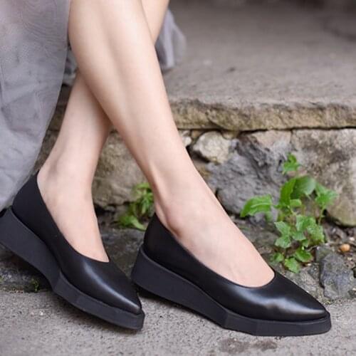 Artmu Original Genuine Leather Wedges Shoes Handmade Retro Women Platform Shoes Loafers Female Driving Shoes Work Shoes Casual