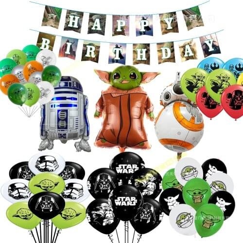 Baby YOda Party Supplies Star Wars Balloons Happy Birthday Banner Cake Topper Baby Shower Decoration Boy Kids Starred Balloon