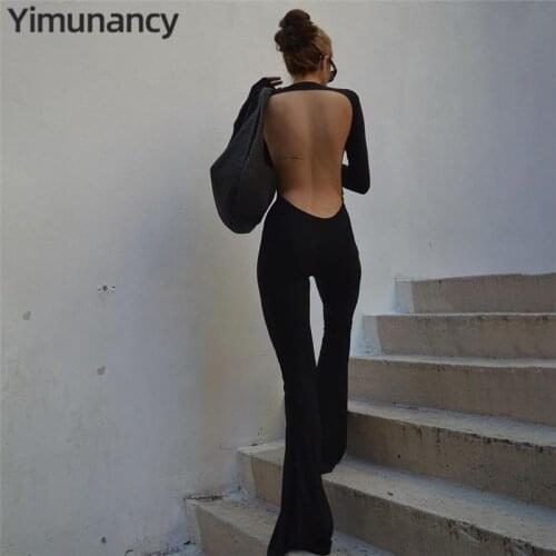 Yimunancy Backless Jumpsuit Women Long Sleeve Jumpsuit 2021 Autumn Ladies Long Sleeve Sexy Jumpsuit