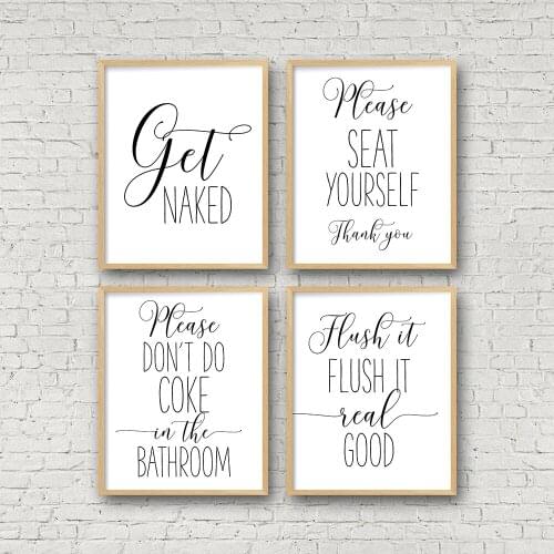 Funny Bathroom Sign Canvas Poster Wall Art Prints Get Naked Please Seat Yourself Flush It Real Good Toilet Signs Bathroom Decor