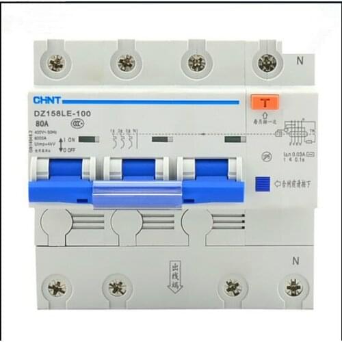 Zhengtai High Current Leakage Protector Circuit Breaker DZ158LE-100 3P+N 63A /80A/100A/125A