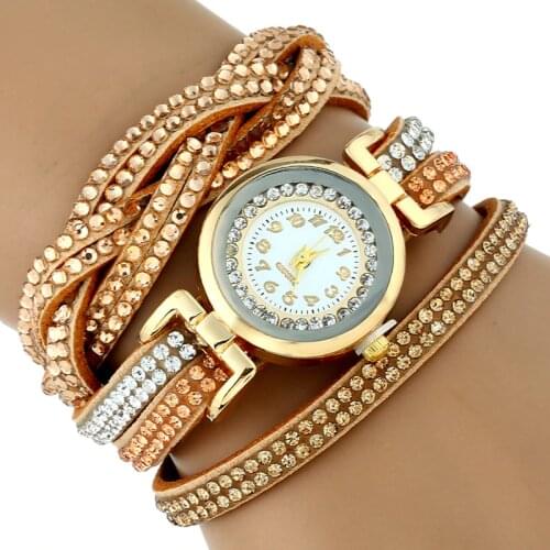 Gnova Platinum Fashion Casual Quartz Women Rhinestone Watch Braided Crystal Bracelet Wristwatch Relogio Feminino A480