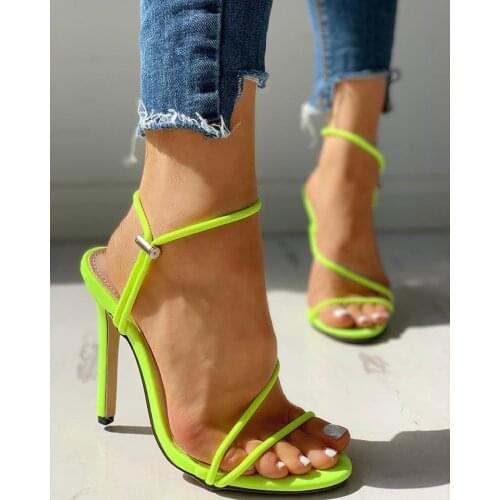 Womens sandals thin belt combination 2020 summer Womens shoes new round head cross fine super high heels