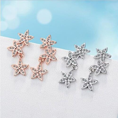 KOFSAC Fashion Rose Gold 925 Silver Earrings For Women Wedding Party Creative Exquisite Flower Zircon Earring Fine Jewelry Gifts
