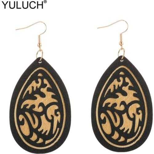 YULUCH 2019 New Design Vintage Women Black Blue Wooden Sculpture Drop Earrings Ethnic African Indian Jewelry For Women Lady Gift