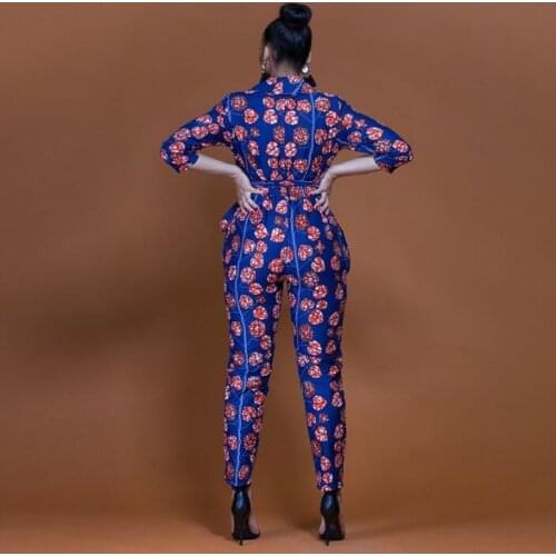 Women Summer Clothes Short Sleeve Deep V-Neck Ladies Floral Print Casual Playsuit loose Party Jumpsuit Long Trouser Polyester