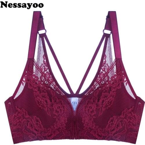 Nessayoo front closure lace plus size push up beauty back tops bh bras for women sexy lingerie intimates underwear wireless BCDE