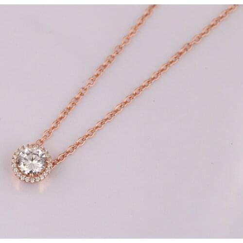 S925 Silver Rose Classic Elegance Necklace For Women Rose Gold Colour Girl Fashion Pave Clear CZ Choker fit Lady Jewelry