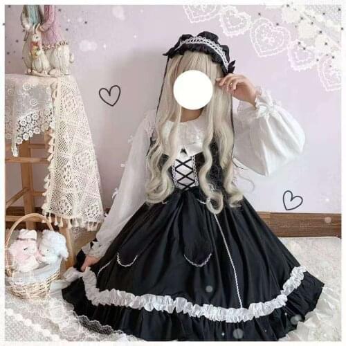 Kawaii Lolita Dress Women Black/pink JSK Suspender Dress Cute Lolita Daily Tea Party Dresses Summer Slip Dress