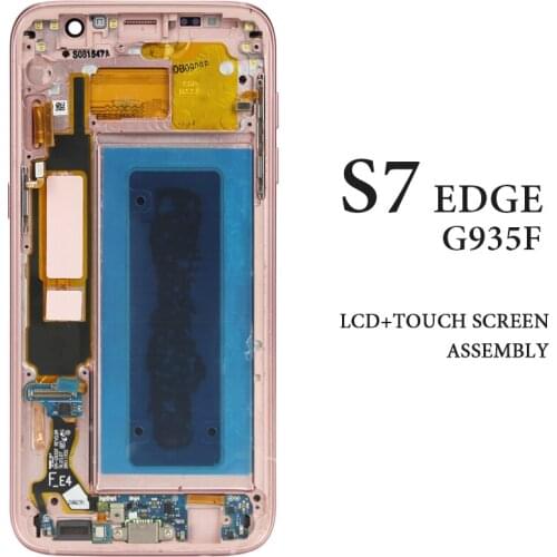 G935F For Samsung S7 edge LCD with Frame Tested AMOLED Gray Gold Silver White Skyblue Pink Touch Assembly LCD