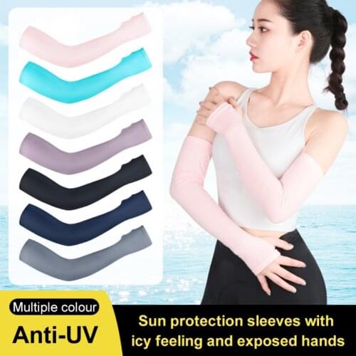1Pair Women Cycling Arm Sleeves Sports Safety Running Warmers Ice Silk Cooling Sun UV Protection Golf Hand Sleeve Cover