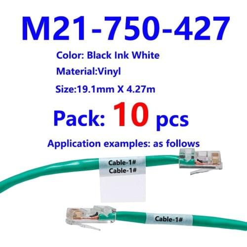 10pcs Bmp21 M21-750-427 Label Tape Black On White vinyl film Compatible for BMP21 Plus ID PAL LABPAL Cable Label Maker LAB