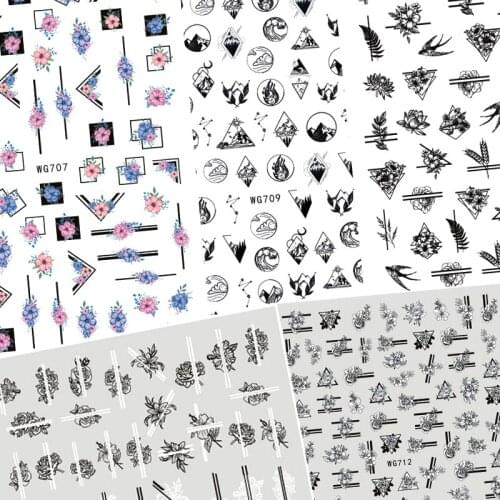 10Pcs Black Flower 3D Nail Art Sticker Moon Line DIY Nail Slider Butterfly Love Nail Art Supplies Decoration Repair Tool WG705
