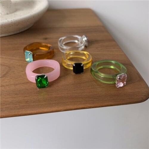 2021 New Transparent Ring Ackery Gem Resin Candy Color Jelly Ring Ins Wind Index Finger Ring