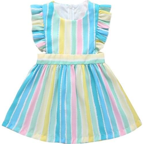 27kids Fashion Summer Girls Princess Dress Cotton Comfortable Striped Vest Skirt Breathable Sleeveless For Children 2-6Years