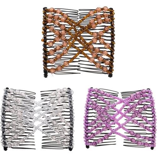 Lovef Beaded Double Combs Easy-Stretch Double Clips Hair Styling Accessories for Women Girls Hair Beauty-3 Pcs