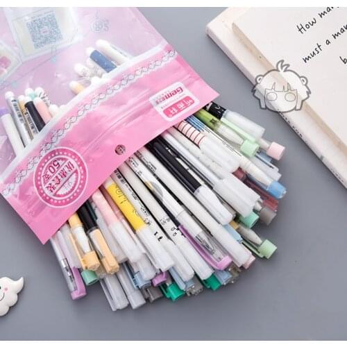 50pcs/batch Gel Pen Color Ink Ballpoint Pen Ballpoint Pen 0.38mm 0.35mm 0.5mm Stationery Office School Supplies