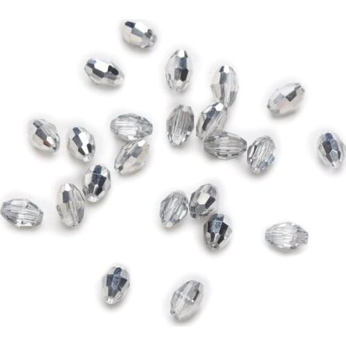 50 Piece Translucent Silver Plated Olive Cut Faceted Crystal Glass Spacer Beads Jewelry Making 6-11mm