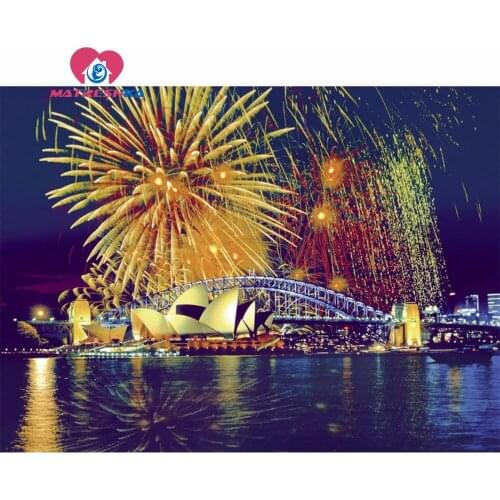 Diamond embroidery full scale landscape fireworks Diamond mosaic full square rhinestones Pictures from crystals puzzles pictures