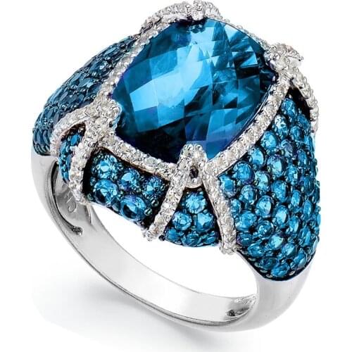 BAOSHINA Hot Sale Silver Color Geometric Blue Crystal Zirconium Rhinestone Ring for Women Party Jewelry Female Alloy Accessories