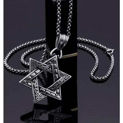 High Quality Vintage casting Stainless Steel Necklace Star of David star pendant necklace 3mm 24 inch