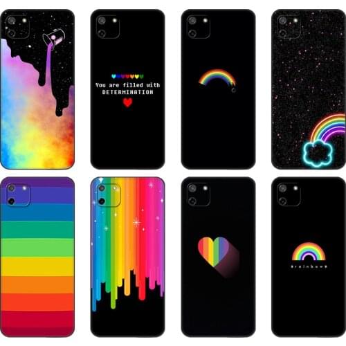 Black tpu Case For OPPO Realme C11 Case For Realme C 11 RealmeC11 Back RMX2185 Case Cover Bumper Rainbow art DIY