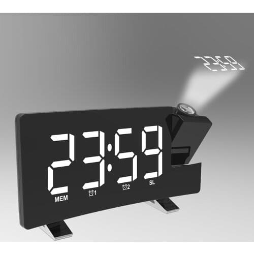 FM Radio Snooze Alarm Clock Timer Digital LED Clock USB Projection Backlight Rotating Backlight Projector