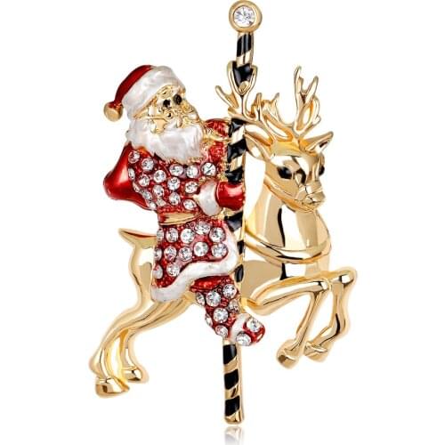 CINDY XIANG Enamel Santa Clause Rhinestone Brooches For Men Cartoon Cute Animal Deer Elk Pins Brooch Jewelry Christmas Gifts