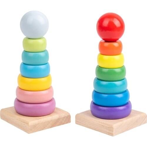 Wooden Rainbow Building Stacking Educational Blocks Fun Montessori Toy for Baby