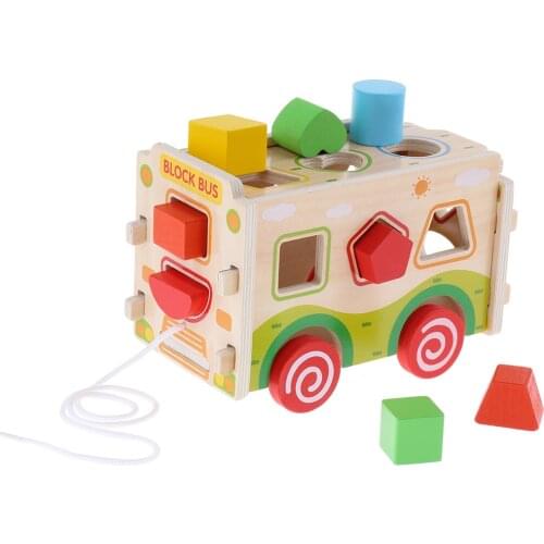 Wooden SHAPE SORTER BUS Push Along Baby Toddler Kids Sorting Toy