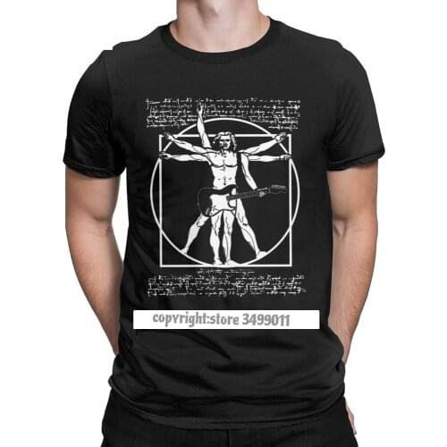 Vitruvian Man Playing The Guitar Mens T Shirt Da Vinci Guitarist Leonardo Funny Tee Shirt Cotton Tops T Shirt