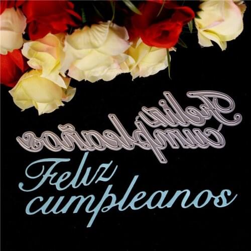 Spanish Happy birthday text Metal Cutting Dies for Diy Scrapbooking Die Cut New Cuts for Paper Card Making Craft Photo