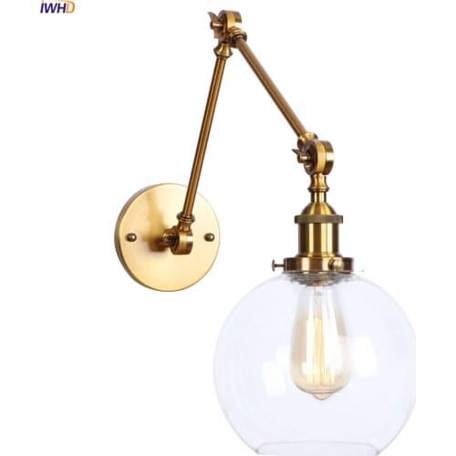 IWHD Loft Decor Glass Ball Wall Lights Fixtures Bedside Bar Bedroom Stair Golden Vintage Industrial Wall Lamp Sconces LED Edison